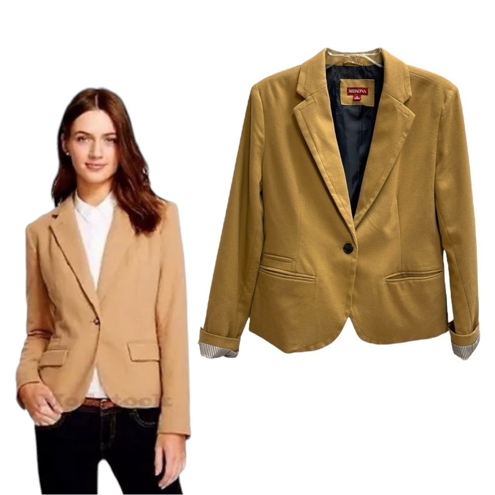 Merona blazer suit jacket size 12 tan brown casual corporate